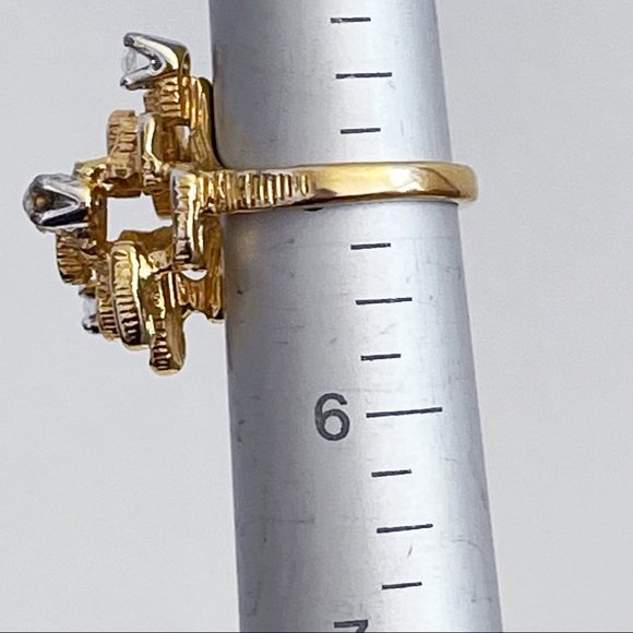 Vintage 18K HGE CZ Abstract Nugget Brutalist Ring Sz 5 Cocktail Statement Ring - Picture 8 of 13